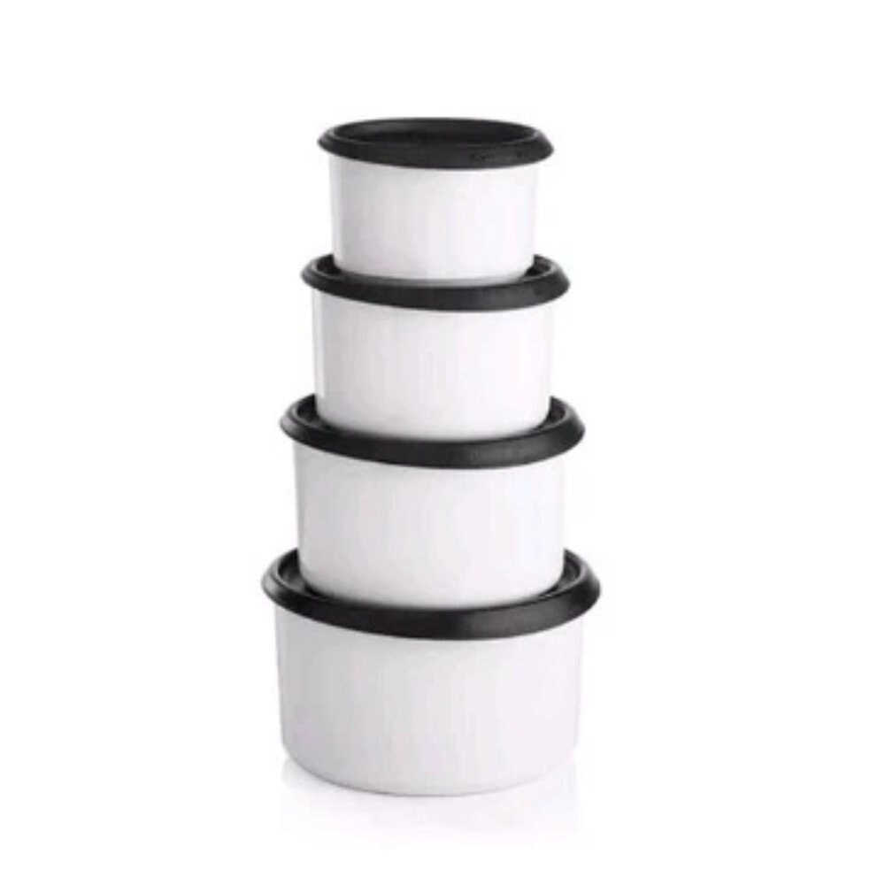 Tupperware One Touch Topper Stacking Canister Set of 4 Black Seal New